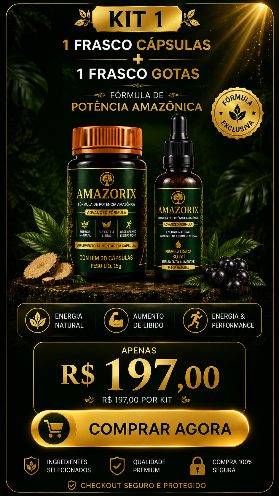 KIT 1 AMAZORIX — R$ 197,00 (1 frasco cápsulas + 1 frasco gotas)